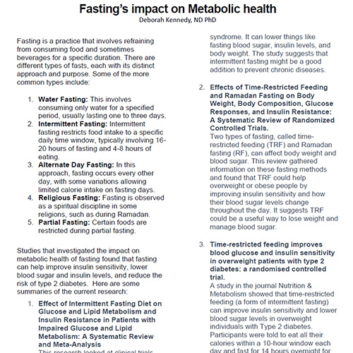 Fasting’s impact on Metabolic health
