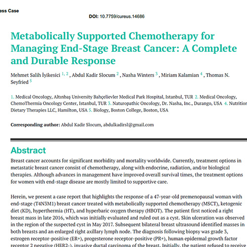 Metabolically Supported Chemotherapy for Managing End-Stage Breast Cancer