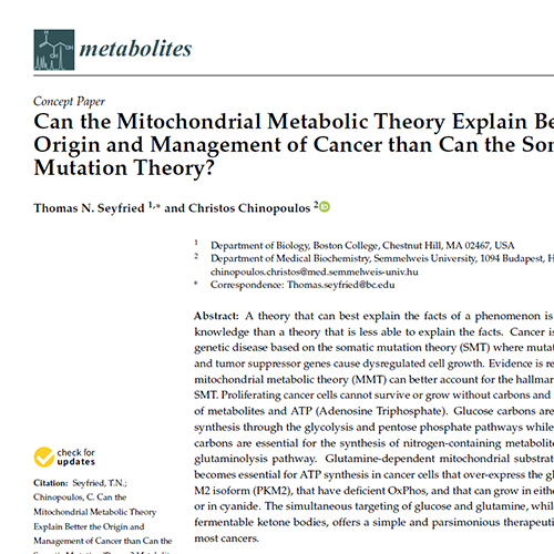 Mitochondrial Metabolic Theory vs. the Somatic Mutation Theory