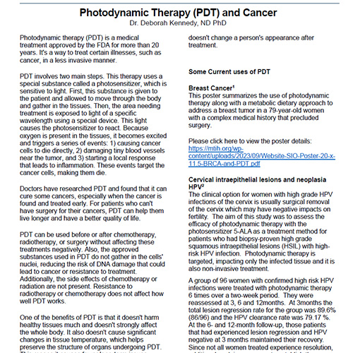 Photodynamic Therapy (PDT) and Cancer